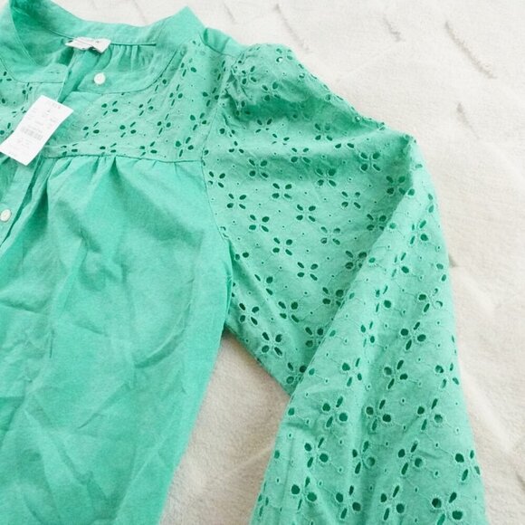 J.Crew Button Up Top Womens Petite Small Green Eyelet Mix media - Picture 3 of 11